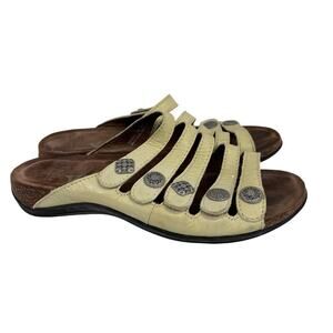 Dansko Janie Slide Sandals Size EU 38 Leather Light Beige Adjustable Strappy
